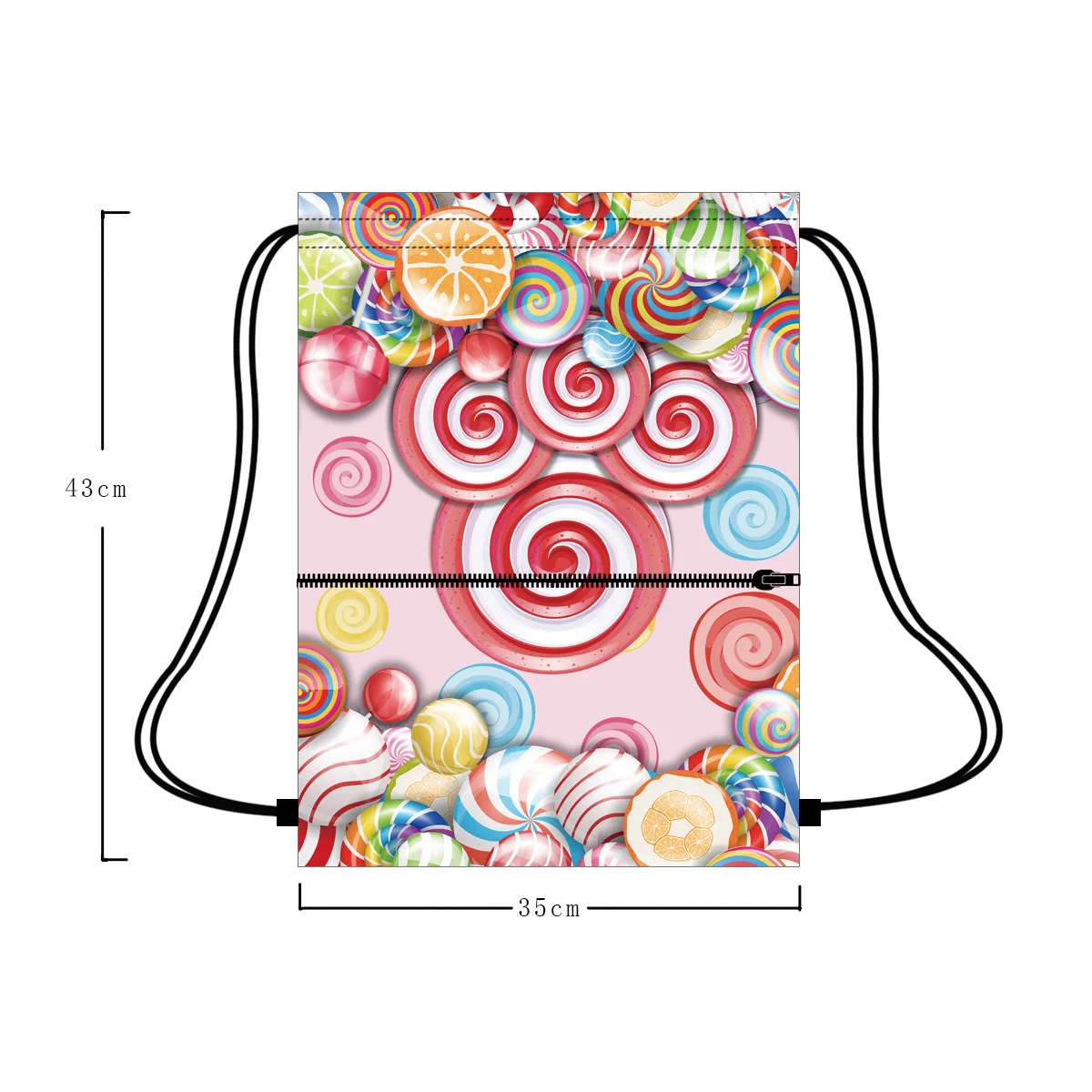 Lollipop design print custom packaging bag drawstring with zipper pocket polyester drawstring bag washable, Customized
Lollipop design print custom packaging bag drawstring with zipper pocket polyester drawstring bag washable, Customized