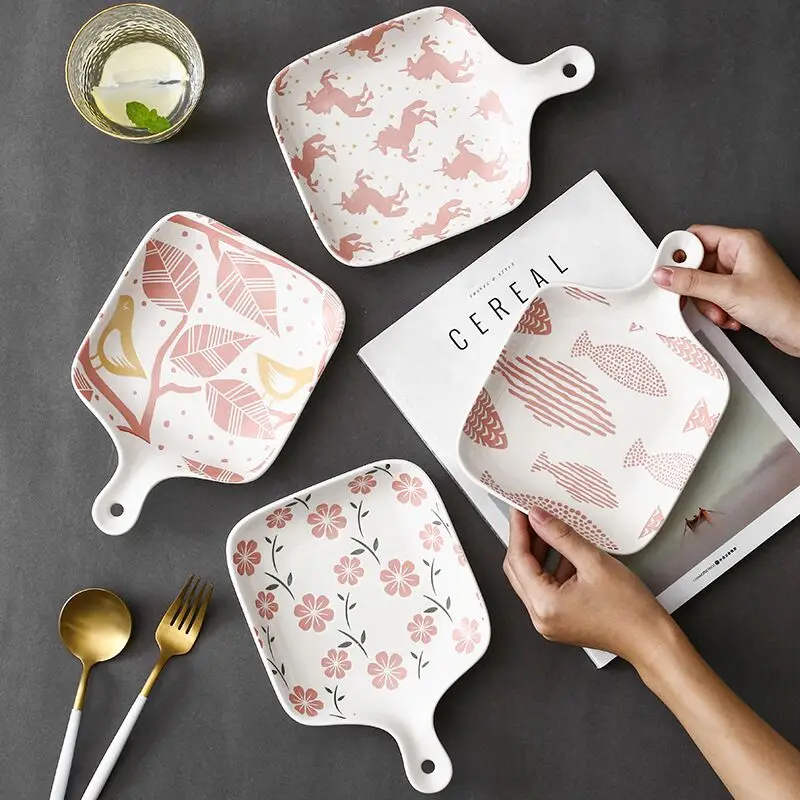 Nordic Ceramic Bakeware With Handle Creative Household Ceramic Dish Baked Rice Plate Net Red Underglaze Color Serving Plate, Green pink black
Nordic Ceramic Bakeware With Handle Creative Household Ceramic Dish Baked Rice Plate Net Red Underglaze Color Serving Plate, Green pink black