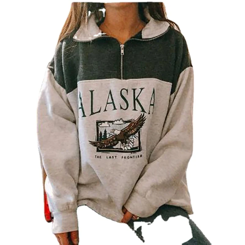 Autumn style European and American women's fashion zipper printing long-sleeved shirt casual retro sweater women
Autumn style European and American women's fashion zipper printing long-sleeved shirt casual retro sweater women
