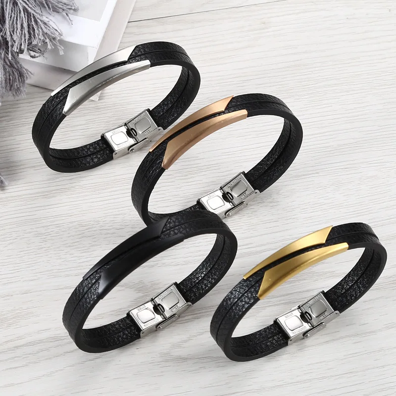 Stainless steel PU wristband Men Double leather rope bracelet rose gold plated Hand jewelry, Black
Stainless steel PU wristband Men Double leather rope bracelet rose gold plated Hand jewelry, Black
