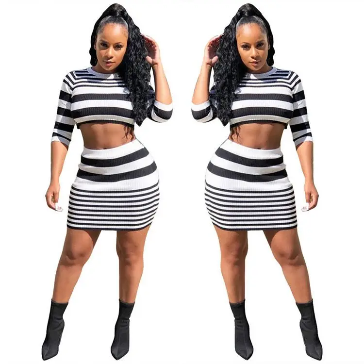 D96777 Best Quality Striped Crop Top Spring New Trendy Fashion 2 Piece Set Women Clothing Womens Two Piece Skirt Set
D96777 Best Quality Striped Crop Top Spring New Trendy Fashion 2 Piece Set Women Clothing Womens Two Piece Skirt Set