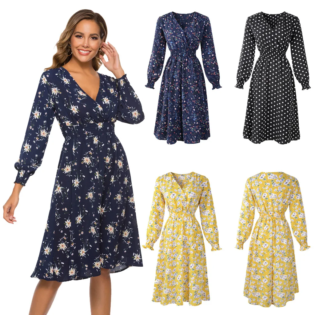 2020 Autumn New Chiffon floral dress Printed V-neck Waist Long Sleeve Dress Large Swallowtail Dress, Shown
2020 Autumn New Chiffon floral dress Printed V-neck Waist Long Sleeve Dress Large Swallowtail Dress, Shown