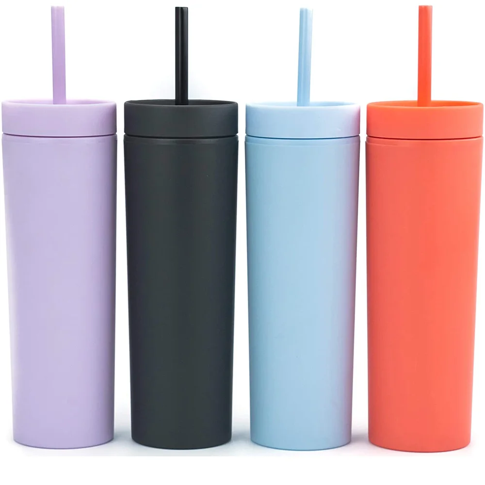 16OZ Coffee Drinks Double Wall Acrylic Plastic Cups Matte Color Skinny Tumblers with Lid and Straw, Tranparant
16OZ Coffee Drinks Double Wall Acrylic Plastic Cups Matte Color Skinny Tumblers with Lid and Straw, Tranparant