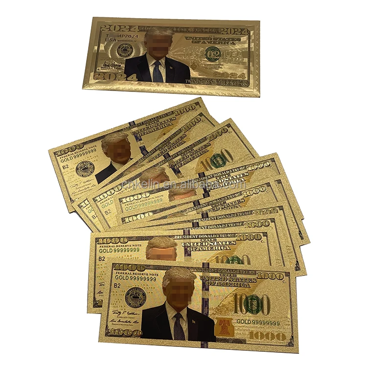

2024 America ex-president 100 dollars bill collection 24k gold foil plated banknote with gold envelope