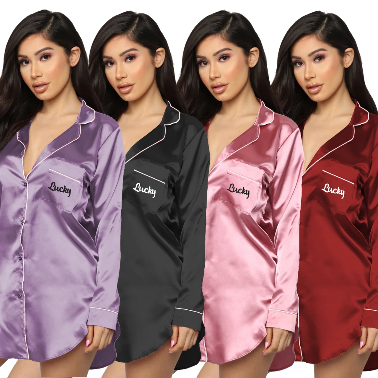 2021 Amazon hot selling high quality silk nightgown sexy pajamas letters embroidery night dress women's sleepwear, 4 color as picture
2021 Amazon hot selling high quality silk nightgown sexy pajamas letters embroidery night dress women's sleepwear, 4 color as picture