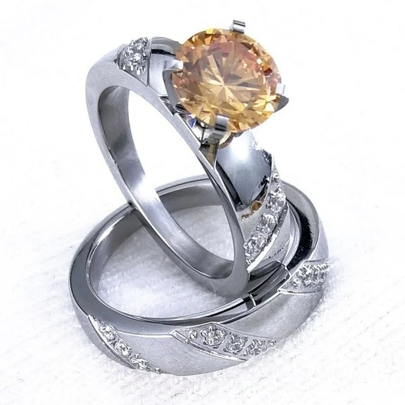 Ahappy high quailty couple zircon Wedding engagement ring Size 5-10 hers stainless steel champagne stone
Ahappy high quailty couple zircon Wedding engagement ring Size 5-10 hers stainless steel champagne stone