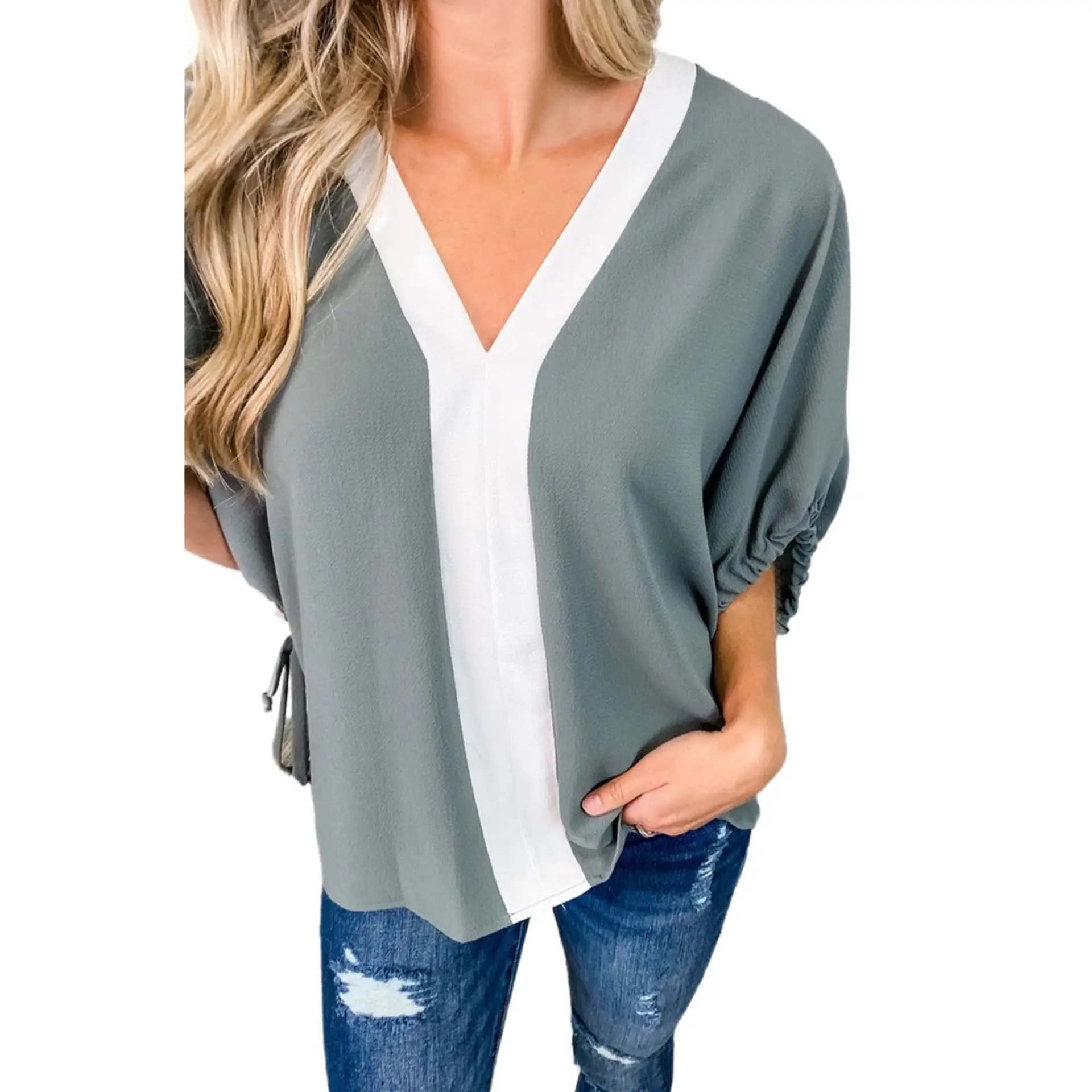 Free Shipping SD293 Women Lace Up Bat- Sleeve V Neck Blouse Female Shirt Casual Loose Patchwork Shirts Plus Size Tops Femme
Free Shipping SD293 Women Lace Up Bat- Sleeve V Neck Blouse Female Shirt Casual Loose Patchwork Shirts Plus Size Tops Femme