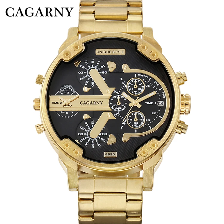 

Quartz Watches for Men Top Luxury Brand Cagarny Fashion Business Mens Wrist Watch Gold Steel Men's Wristwatch Relogio Masculino
