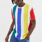 summer short sleeve bright color relaxed t-shirt with thick vertical rainbow stripe