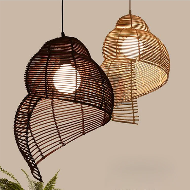 Sea snail shape natural handmade rattan woven E27 LED wooden chandelier for restaurant pendant light