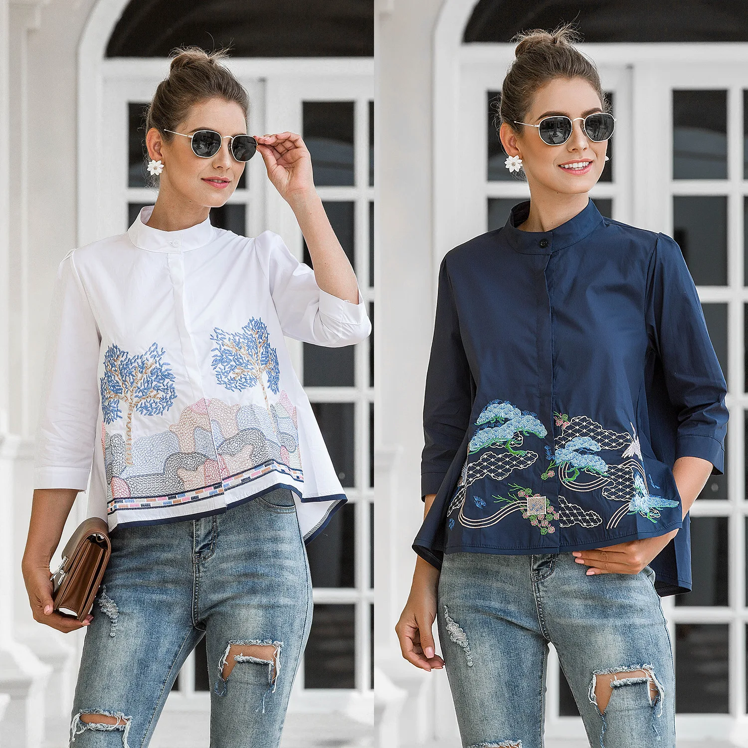 Embroidery Shirt Women Summer Autumn 2021 New Arrival Fashion Casual Blouses Ladies Shirt, White,navy
Embroidery Shirt Women Summer Autumn 2021 New Arrival Fashion Casual Blouses Ladies Shirt, White,navy