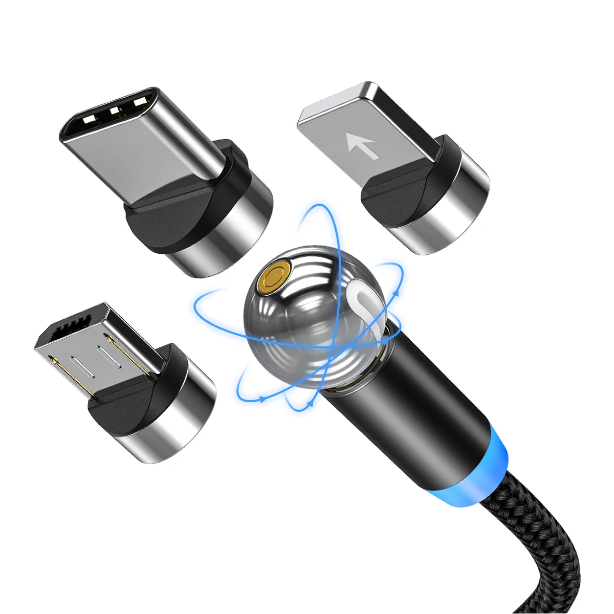 2020 New Product LED Nylon 360 Degree Rotating 3 in 1 Ball Shaped Magnetic Fast Charging USB Cable for most mobile phone, Black/blue/red
2020 New Product LED Nylon 360 Degree Rotating 3 in 1 Ball Shaped Magnetic Fast Charging USB Cable for most mobile phone, Black/blue/red