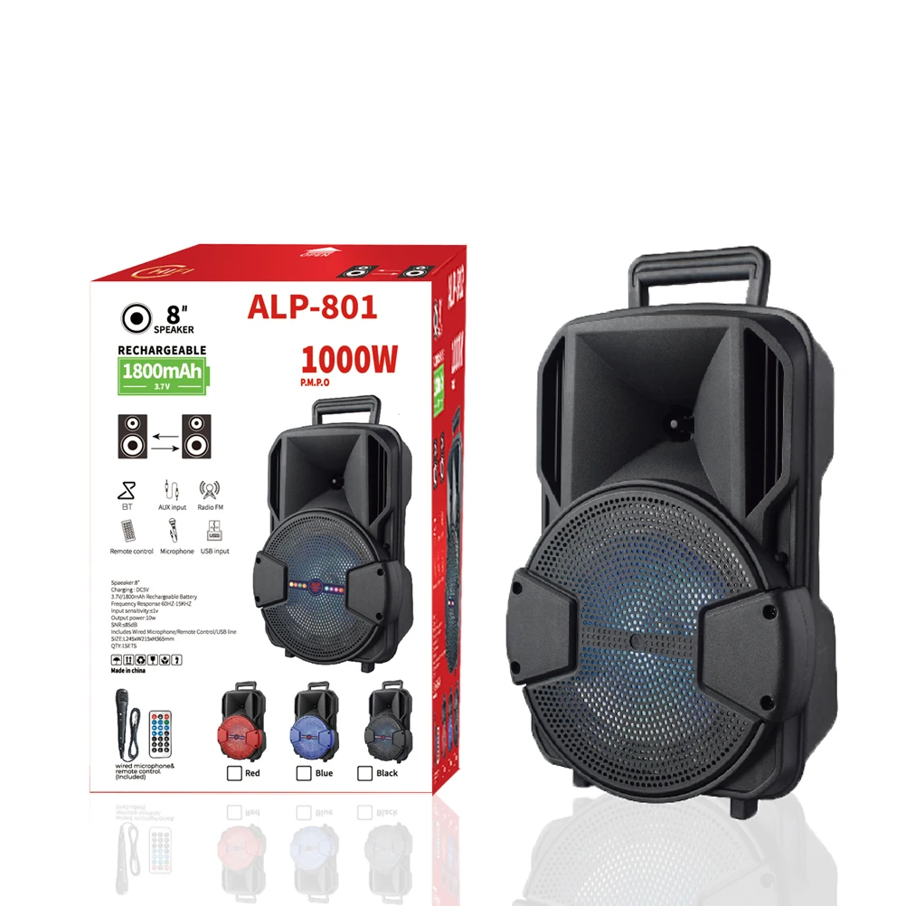

ALP-801 8 Inch Outdoor Portable trolley Speaker DJ System Subwoofer Sound Box With LED Light BT home theatre Speaker