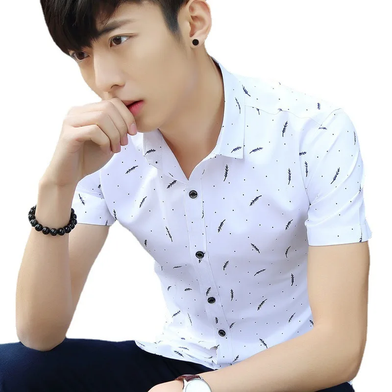 2021 summer simple fashion men's cotton breathable casual printed men's collar short sleeved shirt, White, red, light blue
2021 summer simple fashion men's cotton breathable casual printed men's collar short sleeved shirt, White, red, light blue