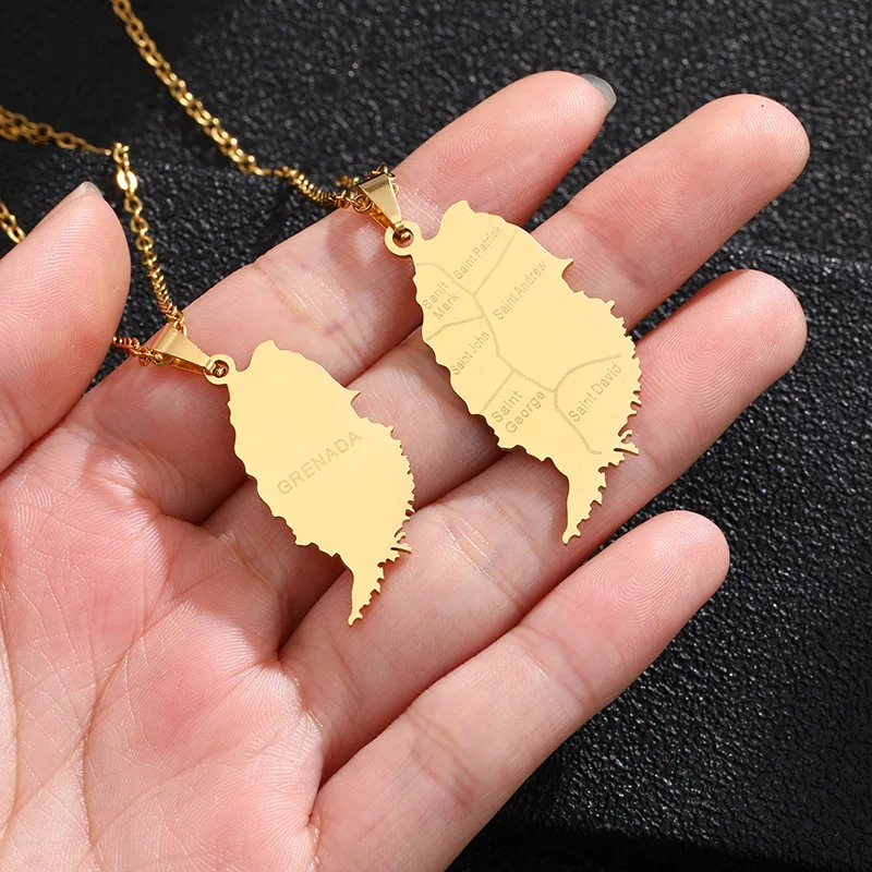 Popular Map Jewelry 18K Gold Plated Stainless Steel Map Pendant Necklace High Polished Grenada Map Necklace For Party, Gold silver
Popular Map Jewelry 18K Gold Plated Stainless Steel Map Pendant Necklace High Polished Grenada Map Necklace For Party, Gold silver