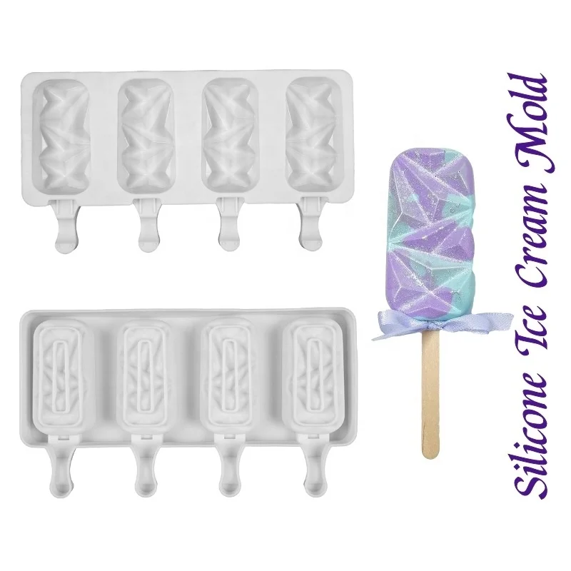 4 cavities Silica gel geometric ice cream popsicle bar cube cake molds making shapes baking, White
4 cavities Silica gel geometric ice cream popsicle bar cube cake molds making shapes baking, White