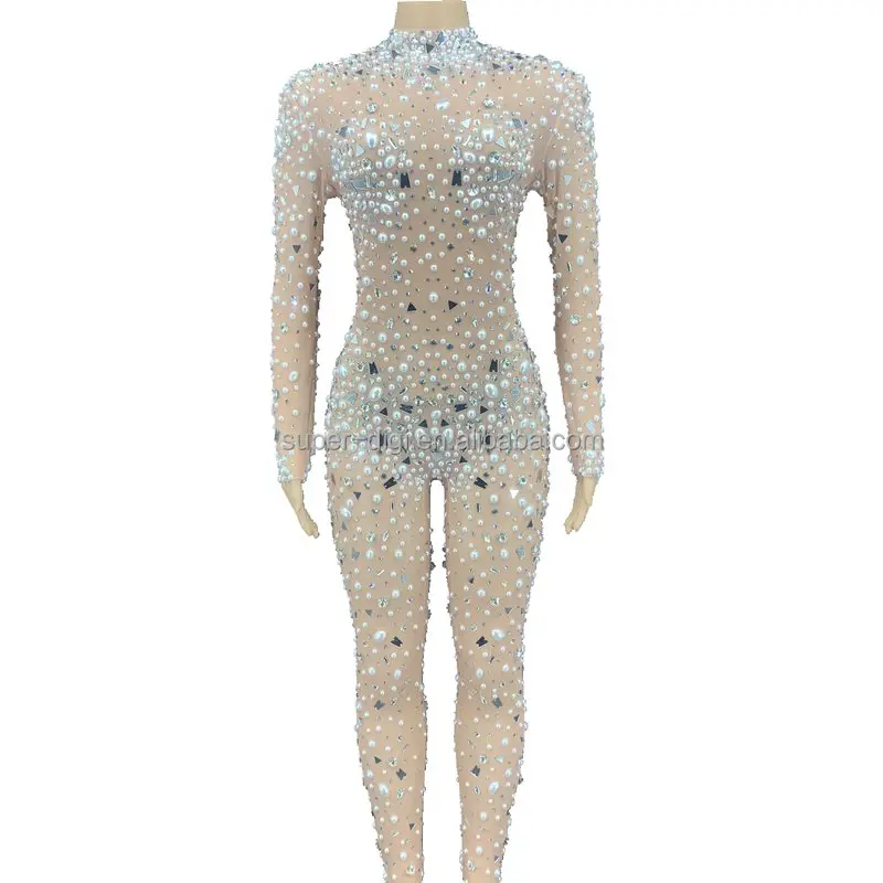 Luxury Pearls Mirrors Rhinestones Mesh Transparent Jumpsuit Lady Evening Prom Party Birthday Celebrate Outfit Stage costume
Luxury Pearls Mirrors Rhinestones Mesh Transparent Jumpsuit Lady Evening Prom Party Birthday Celebrate Outfit Stage costume