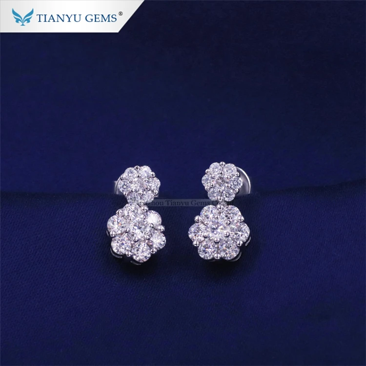 Tianyu gems luxury earrings white gold with moissanite flower shape studs earring for women
Tianyu gems luxury earrings white gold with moissanite flower shape studs earring for women