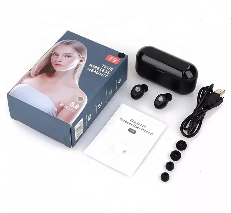 high quality manufacturer stereo sports Blue tooth5.0 headset wireless dual ear driver touch digital display F9TWS earbuds, Black
high quality manufacturer stereo sports Blue tooth5.0 headset wireless dual ear driver touch digital display F9TWS earbuds, Black