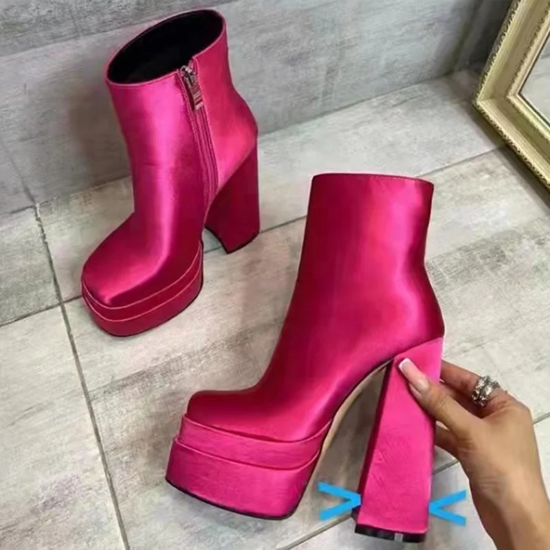 Durable New Fashion Ankle Boots High Chunky Heel Square Toe Satin Women Boots Short Popular Platform Heels 43, Black rosy pink
Durable New Fashion Ankle Boots High Chunky Heel Square Toe Satin Women Boots Short Popular Platform Heels 43, Black rosy pink