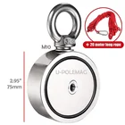 600LBS Combined Pulling Force 2.95" Double-Sided Neodymium Fishing Magnet With Rope Set