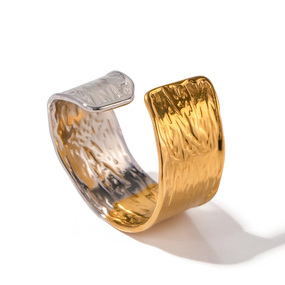 Charm 18k Gold Plated Stainless Steel Jewelry Gift Splicing Opening Wide Texuture Rings for Women
Charm 18k Gold Plated Stainless Steel Jewelry Gift Splicing Opening Wide Texuture Rings for Women