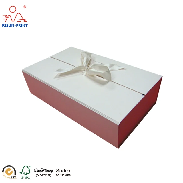 custom paper gift packing rigid folding box with ribbon