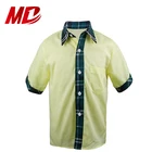Children School Uniforms Yellow Short Sleeve Shirts with Green Pattern for Boys