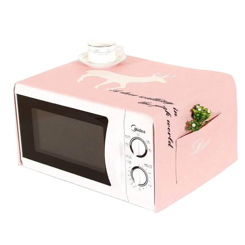 

Kitchen Accessories Fabric Lace Microwave Cover with Pouch Case Anti Oil Dustproof Microwave Oven Storage Bag Home Supply