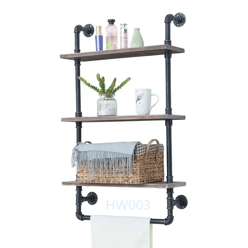 HW003 Industrial Bathroom Shelves Wall Mounted 3 Tiered,Rustic 24in Pipe Shelving Wood Shelf with Towel Bar,Farmhouse Towel Rack
HW003 Industrial Bathroom Shelves Wall Mounted 3 Tiered,Rustic 24in Pipe Shelving Wood Shelf with Towel Bar,Farmhouse Towel Rack