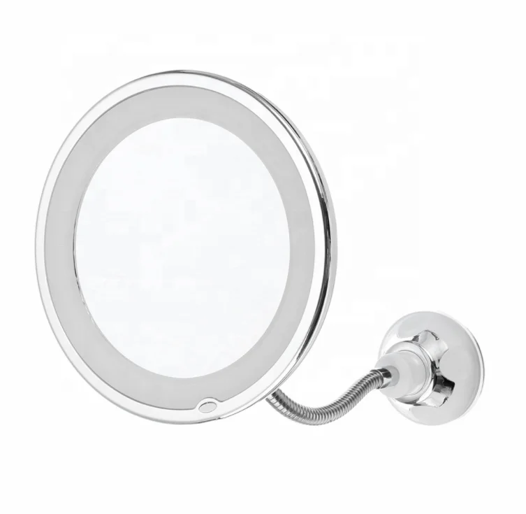 Flexible Gooseneck 10x Magnifying Mirror Bathroom Suction Cup Led Vanity Makeup mirror With LED Lights