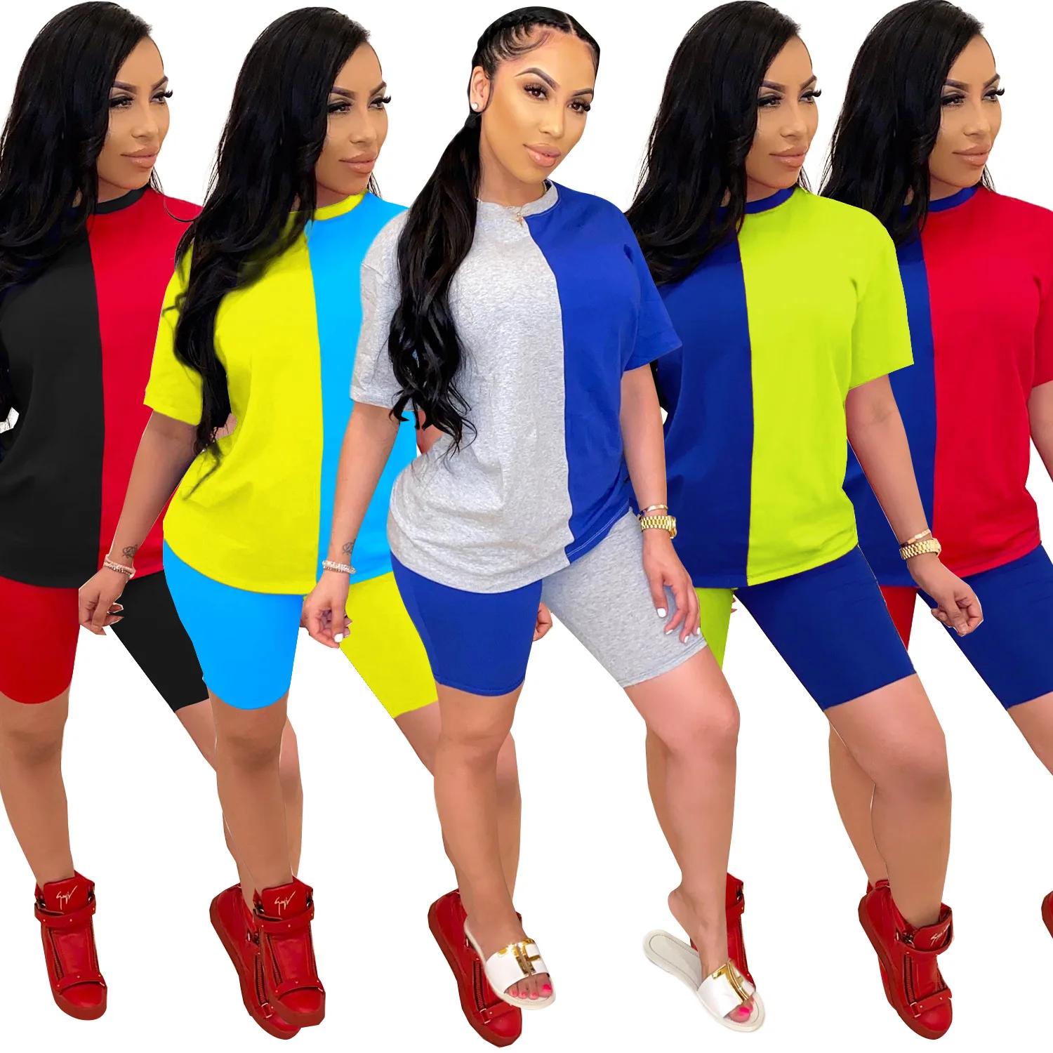 2021 Hot Sale Color Blocking Short Sleeve Sports Two-Piece Casual Suit Ladies Fashion
2021 Hot Sale Color Blocking Short Sleeve Sports Two-Piece Casual Suit Ladies Fashion