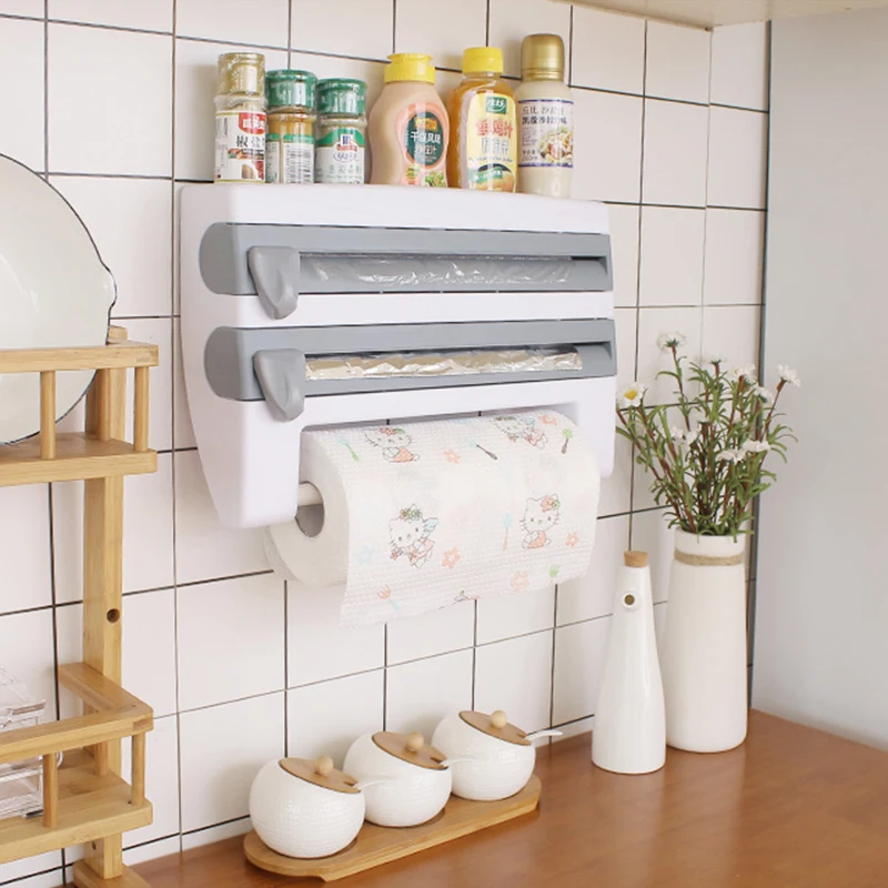 Wall-Mount Paper Towel Holder Sauce Bottle Rack 4 In 1 Cling Film Cutting Holder Multifunction Kitchen Organizer
Wall-Mount Paper Towel Holder Sauce Bottle Rack 4 In 1 Cling Film Cutting Holder Multifunction Kitchen Organizer