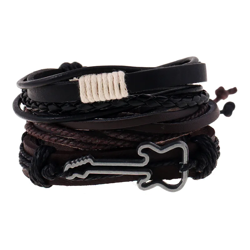 Hand woven leather bracelet alloy guitar Leather Bracelet multi-layer suit European and American Retro Factory Direct Sales, Picture shows
Hand woven leather bracelet alloy guitar Leather Bracelet multi-layer suit European and American Retro Factory Direct Sales, Picture shows