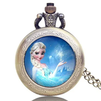 Toptan moda karikatür kardeş Elsa Anna gümüş cep saati kolye dondurulmuş prenses izle döner izle
