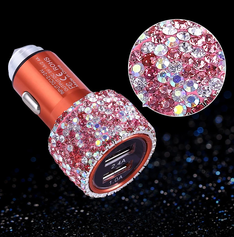 Crystal Bling Bling Mobile Phone Laptop Smart Power Charger Cable USB Car Cigarette Lighter Quick Charger Adpter 2 Socket Port, Customized color
Crystal Bling Bling Mobile Phone Laptop Smart Power Charger Cable USB Car Cigarette Lighter Quick Charger Adpter 2 Socket Port, Customized color