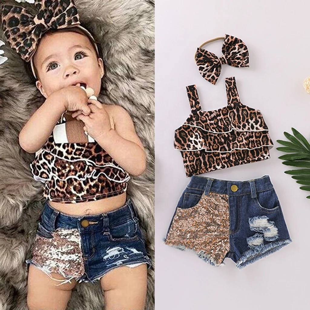 Toddler Kids Baby Girls Leopard Print T shirt Denim Sequin Shorts Outfits girls summer Set, As picture
Toddler Kids Baby Girls Leopard Print T shirt Denim Sequin Shorts Outfits girls summer Set, As picture