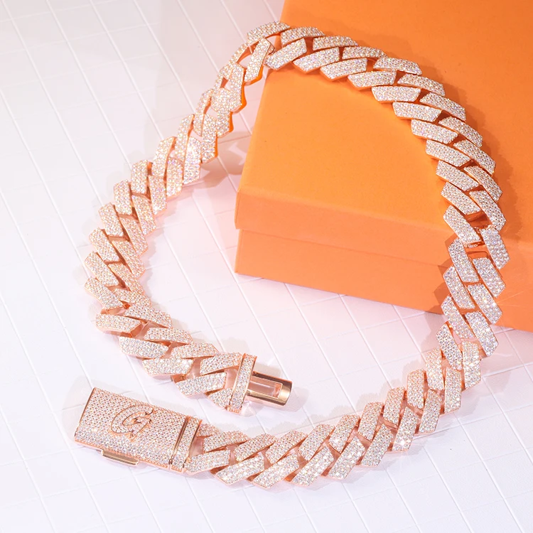 Customized 25.5mm hip hop jewelry S925 silver solid back cuban link chain D color vvs moissanite rose gold plated heavy chain
Customized 25.5mm hip hop jewelry S925 silver solid back cuban link chain D color vvs moissanite rose gold plated heavy chain