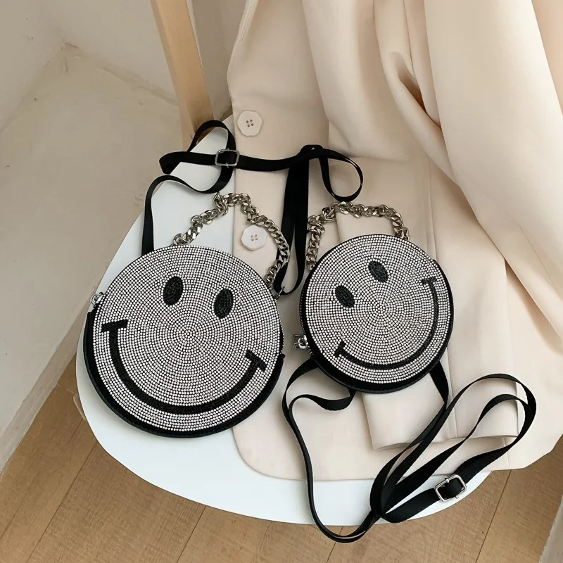 New Arrival Cute Smile Chain Crossbody Bag Full Rhinestone Round Personality Purse Bag For Ladies, 1 color
New Arrival Cute Smile Chain Crossbody Bag Full Rhinestone Round Personality Purse Bag For Ladies, 1 color