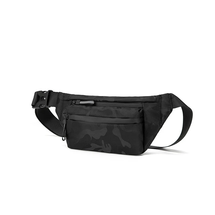 Stylish black camo mens nylon fanny pack waterproof daily travel waist bag with three compartments, Black camo, customized
Stylish black camo mens nylon fanny pack waterproof daily travel waist bag with three compartments, Black camo, customized