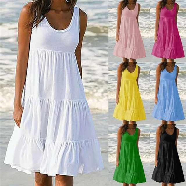 Spring And Summer New 7-color Sleeveless Round Neck Stitching Beach Dress, Picture color
Spring And Summer New 7-color Sleeveless Round Neck Stitching Beach Dress, Picture color