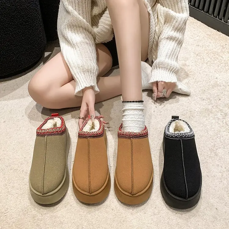 

New Retro Ankle Flats Ladies Female Mujer Lazy Loafers Fur Short Plush Winter Warm Suede Leather Botas Shoes Women's Snow Boots