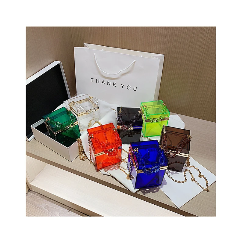 

Mini Designer Jelly Box bag Luxury Party Bags For Women Acrylic Chains PVC Clear Handbag Ladies Small Transparent Evening Totes