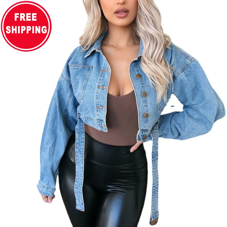 Spring Autumn Fashion Long Sleeve Loose short ladies women's denim jacket with belt
Spring Autumn Fashion Long Sleeve Loose short ladies women's denim jacket with belt