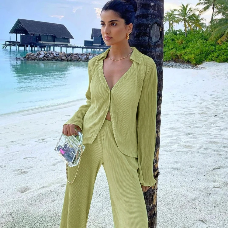 2022 New Trend Women Clothing Vintage Ruched Green Long Sleeve Blouse Loose Palazzo Trousers Casual Office Two Piece Pants Set
2022 New Trend Women Clothing Vintage Ruched Green Long Sleeve Blouse Loose Palazzo Trousers Casual Office Two Piece Pants Set