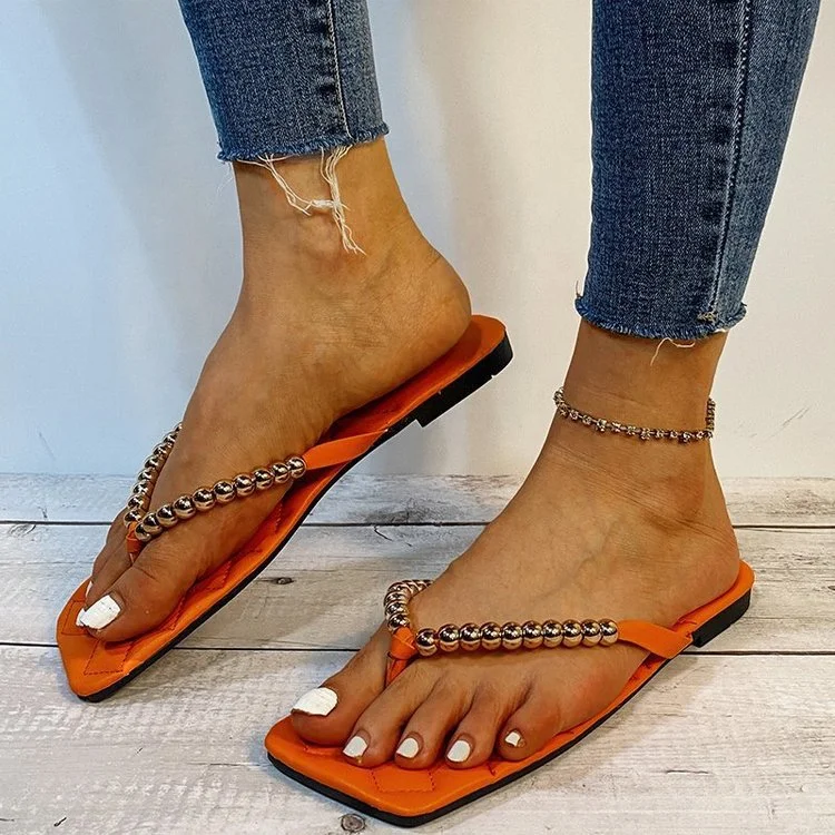 Concise Beads Ornament Ladies Flat Slippers Square Clip Toe Women's Slides Slippers Summer Sandals Big Size 43, Black,yellow,orange
Concise Beads Ornament Ladies Flat Slippers Square Clip Toe Women's Slides Slippers Summer Sandals Big Size 43, Black,yellow,orange