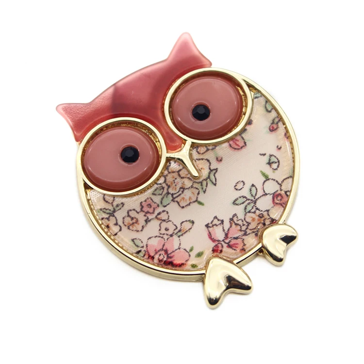 Manufacturers enameled animal owl brooches for lady zinc alloy margin custom brooch
