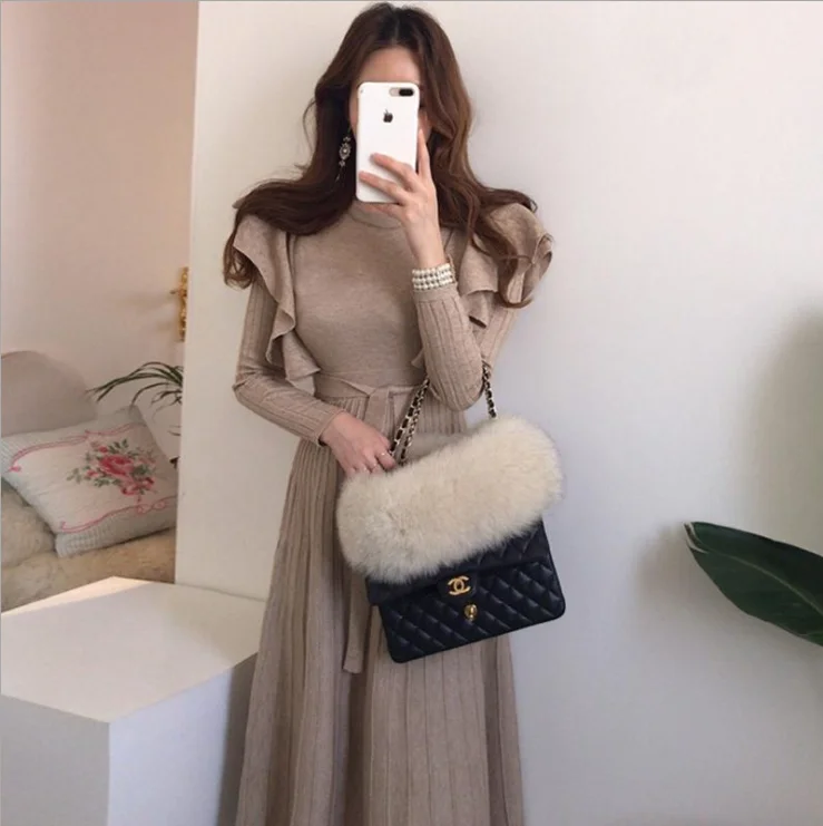 xmhs 2021 fall dresses for women elegant puff long sleeve A-line women sweater maxi dress
xmhs 2021 fall dresses for women elegant puff long sleeve A-line women sweater maxi dress