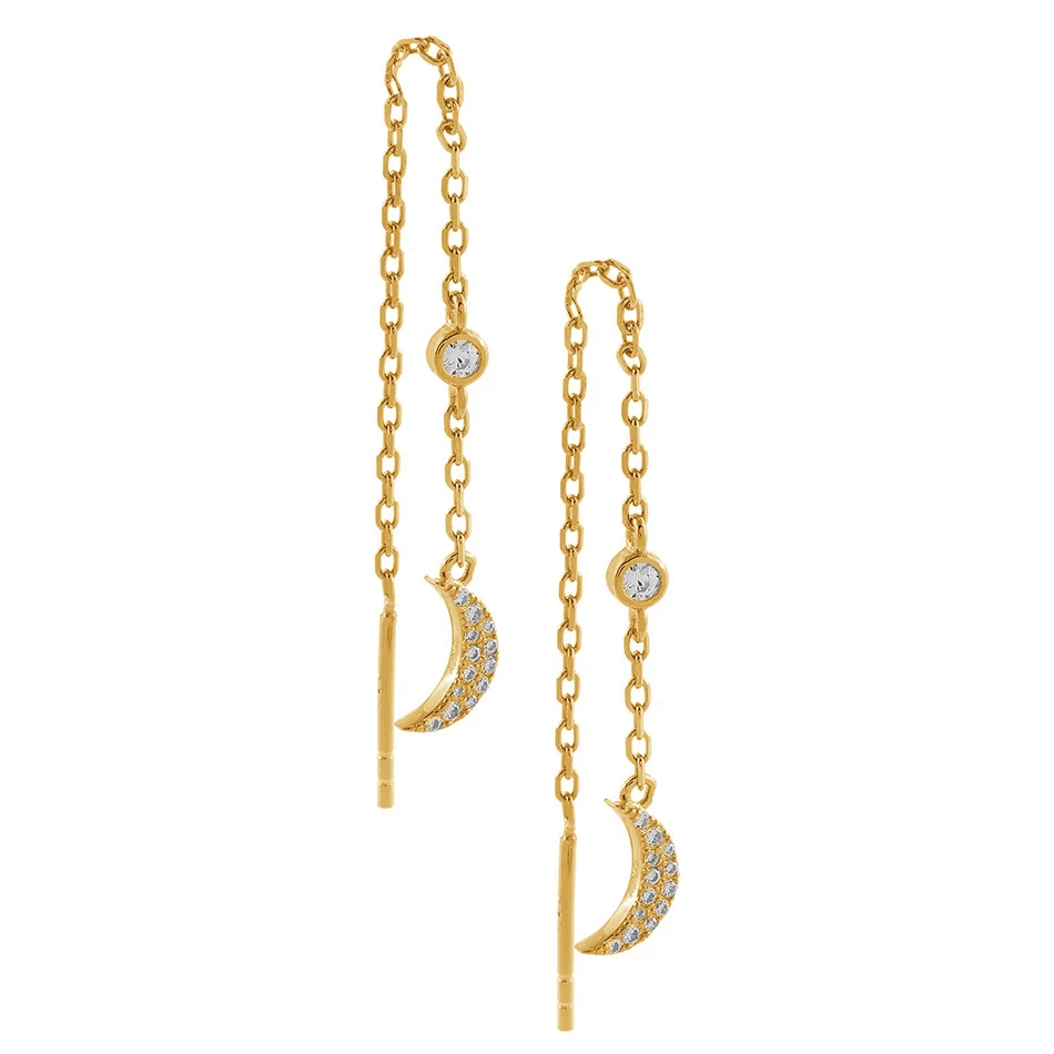 wholesale jewellery 925 sterling silver earrings for women 18k gold plated CZ Crescent Threader Drop Earrings
wholesale jewellery 925 sterling silver earrings for women 18k gold plated CZ Crescent Threader Drop Earrings