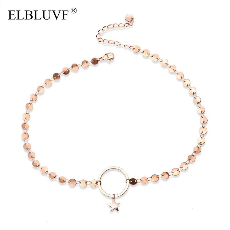 

ELBLUVF Free Shipping Stainless Steel Gold Rose Gold Plated Little Circle Coins Star Choker Necklace, Rose gold / gold / silver